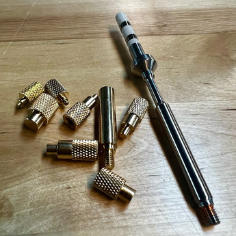 Brass TS100-compatible heat-set insert tips and adapter for M2-M8 threaded inserts