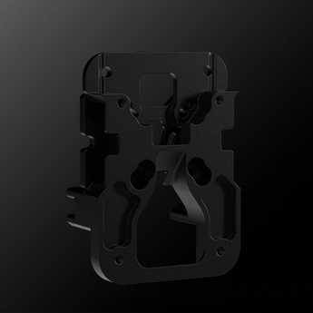 Black CNC-machined aluminum Xol Toolhead carriage with rail-mount holes and cutouts