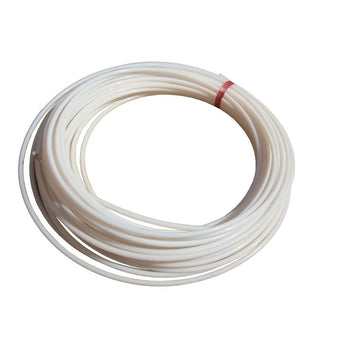 Coiled opaque white 4 mm OD PTFE filament tube with red retaining band