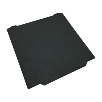 Black textured PEI spring steel 3D printer build sheet with LLW-style alignment tabs