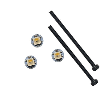 Voron StealthBurner LED and screw kit with three round addressable LED PCBs and two black M3x50 socket head screws