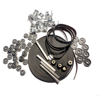 Micron Motion Kit hardware with Gates GT2 belts, pulleys, bearings, and 5mm shafts