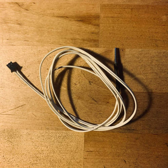 White 1m NTC 3950 thermistor cable with black sleeved sensor tip and 2-pin connector