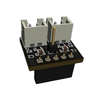 Black SKR Mini E3 thermistor expander PCB with two white JST-XH thermistor sockets, 5-pin TFT header, and 3.3V jumper pin.