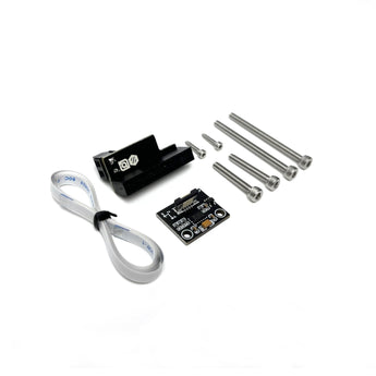 LDO Input Shaper Toolkit with ADXL345 accelerometer PCB, FFC cable, and Raspberry Pi connector board