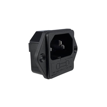 Qualtek 719W-00/03 black IEC C14 fused power inlet with screw-mount flange and dual 5 x 20 mm fuse holder