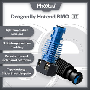 Black Phaetus Dragonfly BMO all-metal V6 hotend with copper alloy heat block, heatsink, and plated nozzle