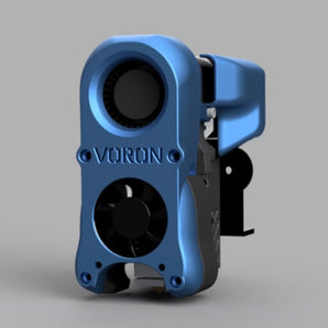 Rendered blue Voron AB-BN-30 AfterBurner BadNoob toolhead duct with front fan openings.