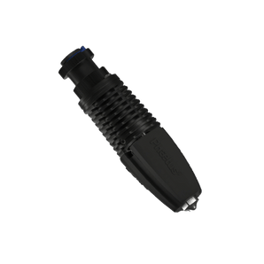 Black Phaetus Rapido 2 hotend with silicone sock, aluminum heatsink, blue collet, and V6-style nozzle tip