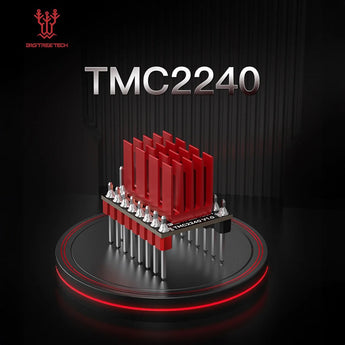 BIGTREETECH TMC2240 V1.0 stepper motor driver render with red heatsink and pin headers