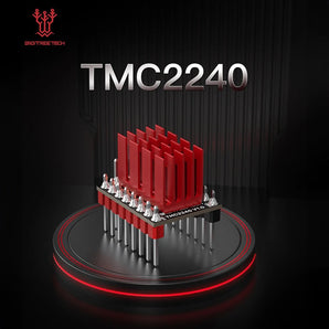 BIGTREETECH TMC2240 V1.0 stepper motor driver render with red heatsink and pin headers