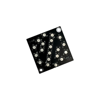 Black Disco on a Skirt Voron-logo PCB with WS2812B RGB LEDs arranged across the board