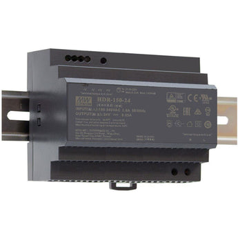 Mean Well HDR-150-24 ultra-slim 150W 24V DIN-rail power supply with screw terminals