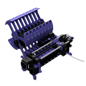ERCF V2.x multi-material feeder assembly render with Cotton Tail buffer, selector rails, and numbered filament gates