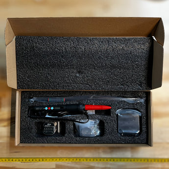 Iconic FAB Stealth Press complete kit hardware, soldering iron, heat-set insert tips, bearings, rail, and fasteners