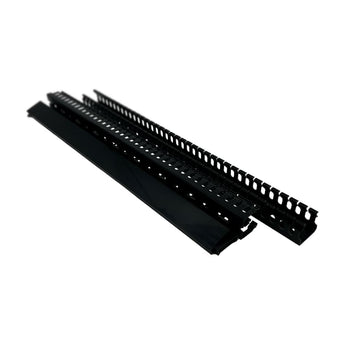 Black slotted wire channel with snap-on cover for Voron electronics bay cable management