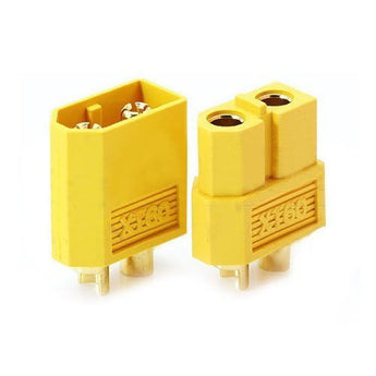 XT60 male and female yellow nylon power connector pair with gold-plated contacts