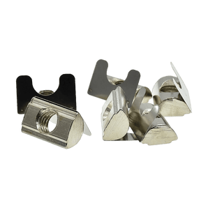 M5 post-install leaf spring T-nuts for 20 Series 2020 aluminum extrusion, nickel-finish pack