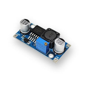 XL6009E1 adjustable DC-DC boost converter module with inductor, trim potentiometer, and input/output pads