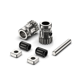 BMG-style clone extruder gear set with hobbed drive gears, needle bearings, square nuts, and shaft