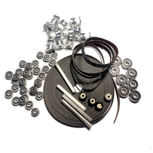 Micron Motion Kit hardware with Gates GT2 belts, pulleys, bearings, and 5mm shafts