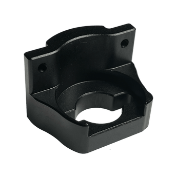 Black hard-anodized machined aluminum T8 nut block for Voron V0 Z assembly, front view