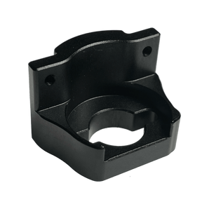 Black hard-anodized machined aluminum T8 nut block for Voron V0 Z assembly, front view