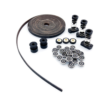 Salad Fork motion kit with Gates 2GT belt, F623 bearings, TR8x8 anti-backlash nuts, Igus EGLM-05 bearings, and black or silver pulleys