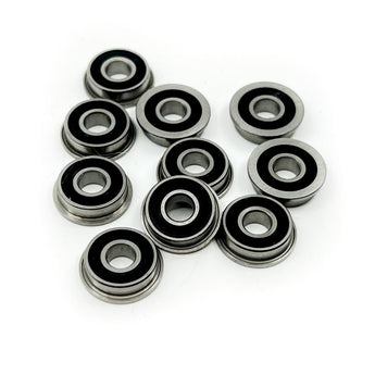 F695-2RS flanged miniature ball bearings with black rubber seals, 5mm bore and 13mm outside diameter