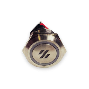 22mm Voron-logo white LED metal push button switch, front view