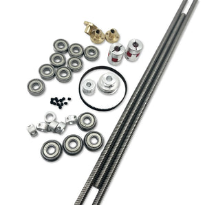 Millennium Machines Milo V1.5 motion kit with TR8x8 leadscrews, bearings, couplers, collars, GT2 pulleys, and 200mm belt