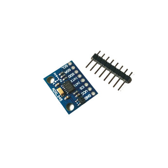 Blue ADXL345 3-axis accelerometer breakout board with loose male pin header for SPI or I2C wiring