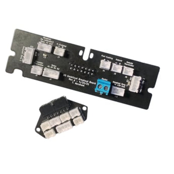 Black Voron V0.1 umbilical frame and toolhead PCBs with JST-XH headers, 14-pin Micro-Fit connector, and blue screw terminal