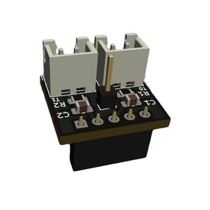 Black SKR Mini E3 thermistor expander PCB with two white JST-XH thermistor sockets, 5-pin TFT header, and 3.3V jumper pin.
