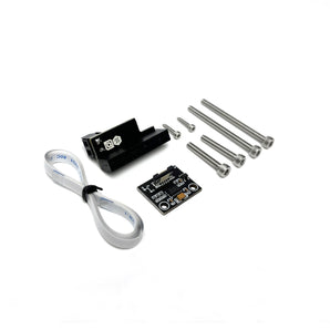 LDO Input Shaper Toolkit with ADXL345 accelerometer PCB, FFC cable, and Raspberry Pi connector board