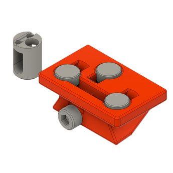 CAD render of Unklicky magnetic probe body with red dock mount, gray magnets, probe pin and separate cylindrical probe part