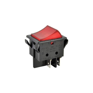 ZF Cherry WRG32F2BBRLN red illuminated DPST rocker switch with black snap-in housing and 0.250 inch quick-connect terminals