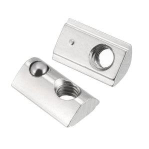 Silver roll-in spring nuts with threaded holes and ball springs for aluminum extrusion T-slots