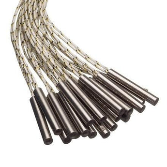 Bundle of stainless steel cylindrical 24V 50W hotend heater cartridges with braided 2m leads