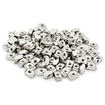 Nickel-plated hammerhead T-nuts for 20-series 6 mm-slot aluminium extrusion, with M3 and M5 pack options.