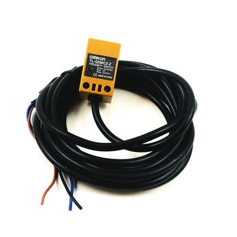 Omron TL-Q5MC2-Z yellow rectangular NPN NC inductive proximity probe with black pre-wired cable leads