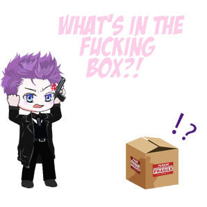 Cartoon mystery box graphic reading 'What's in the Fucking Box?!' for dfh.fm mystery grab bag