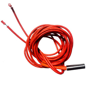 Slim 24V 40W hotend heater cartridge with red braided leads and metal cartridge body
