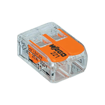 WAGO 221-412 transparent 2-conductor lever splicing connector with orange operating levers